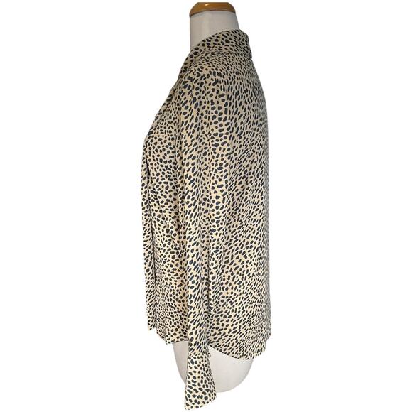 Ann Taylor Animal Print Ruffle Neck Blouse Size Small Long Sleeve Chic Workwear - Picture 3 of 12